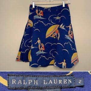 Ralph Lauren Blue label A-line skirt with vintage inspired beach print. …